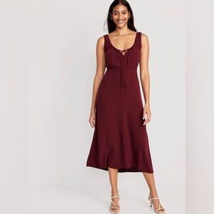 Waist Defined Sleeveless Crepe Midi Dress Red Red Wine